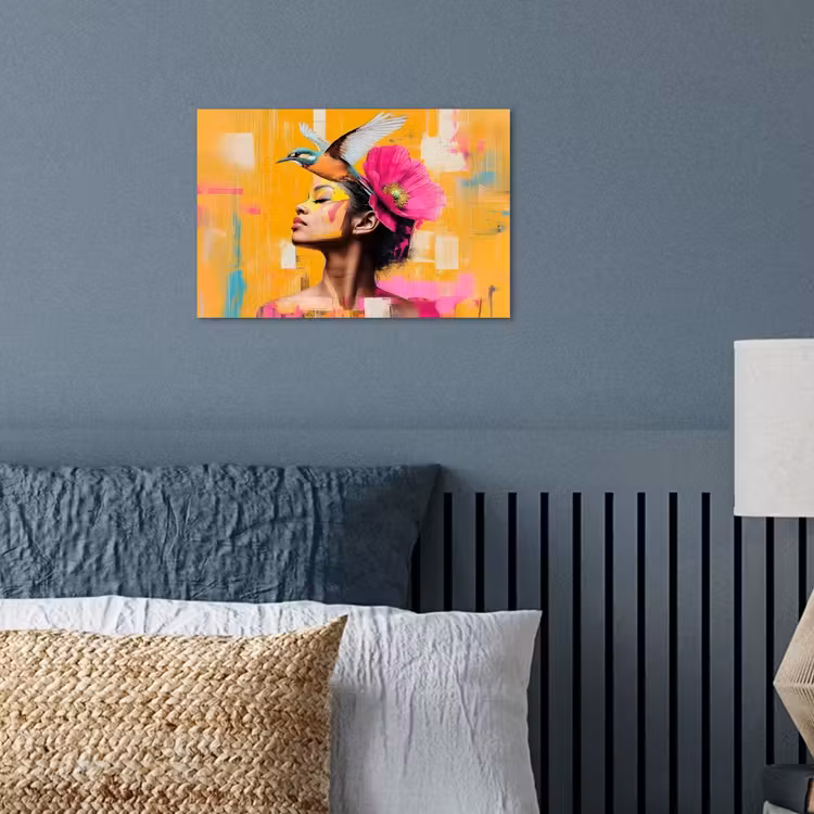 Vogel - Vrouw - Abstract - Bloem poster papier klein -sfeer2