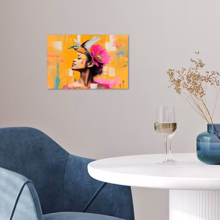 Vogel - Vrouw - Abstract - Bloem poster papier klein -sfeer3