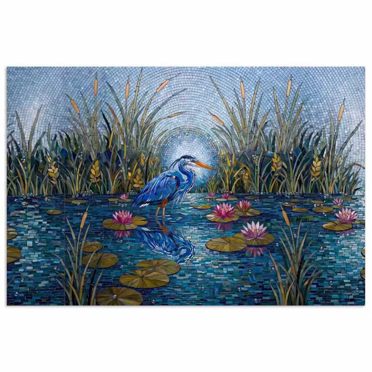 Vogel - Water - Natuur - Abstract - Blauw poster papier klein -3d