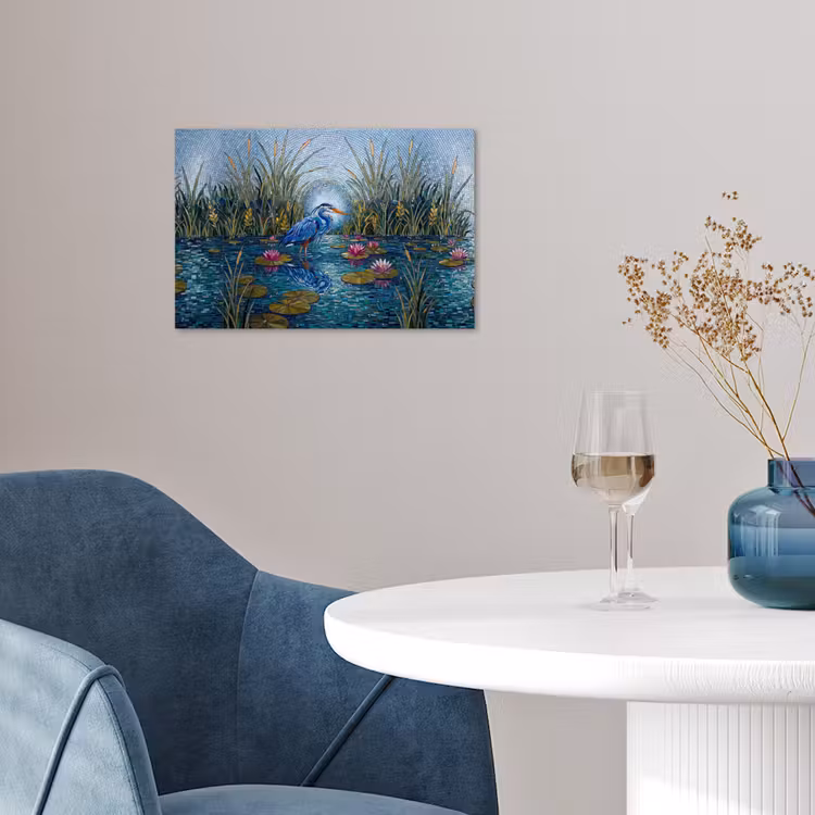Vogel - Water - Natuur - Abstract - Blauw poster papier klein -sfeer3