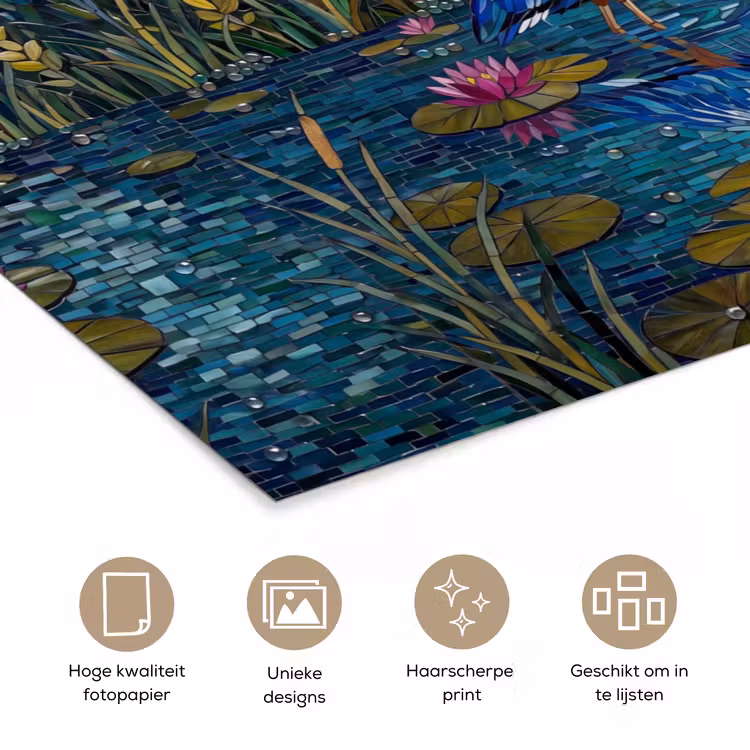 Vogel - Water - Natuur - Abstract - Blauw poster papier klein -closeup_NL