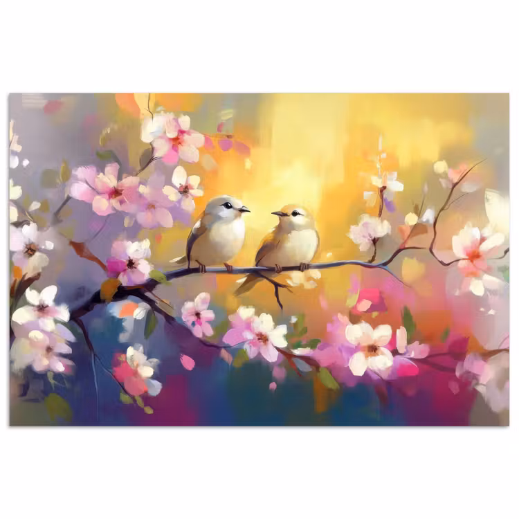 Vogels - Bloemen - Roze poster papier klein -3d