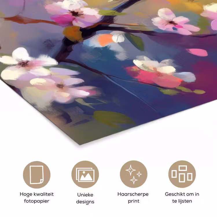 Vogels - Bloemen - Roze poster papier klein -closeup_NL