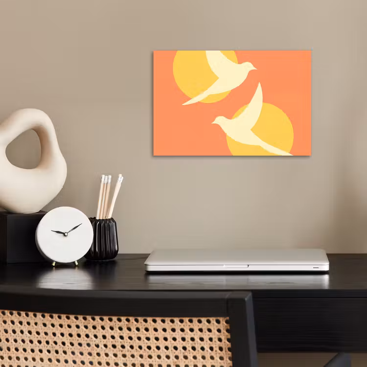 Vogels - Cirkels - Geel poster papier klein -sfeer1