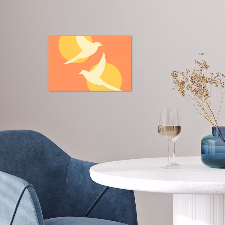 Vogels - Cirkels - Geel poster papier klein -sfeer3