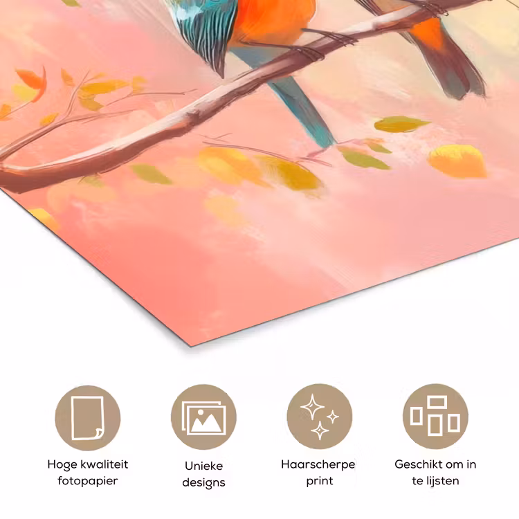 Vogels - Kleurrijk - Tak poster papier klein -closeup_NL