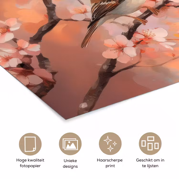 Vogels - Romantic - Bloesemtak poster papier klein -closeup_NL