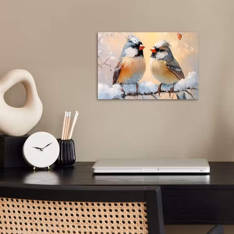 Vogels - Tak - Winter - Sneeuw poster papier klein -sfeer1