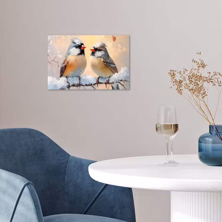 Vogels - Tak - Winter - Sneeuw poster papier klein -sfeer3