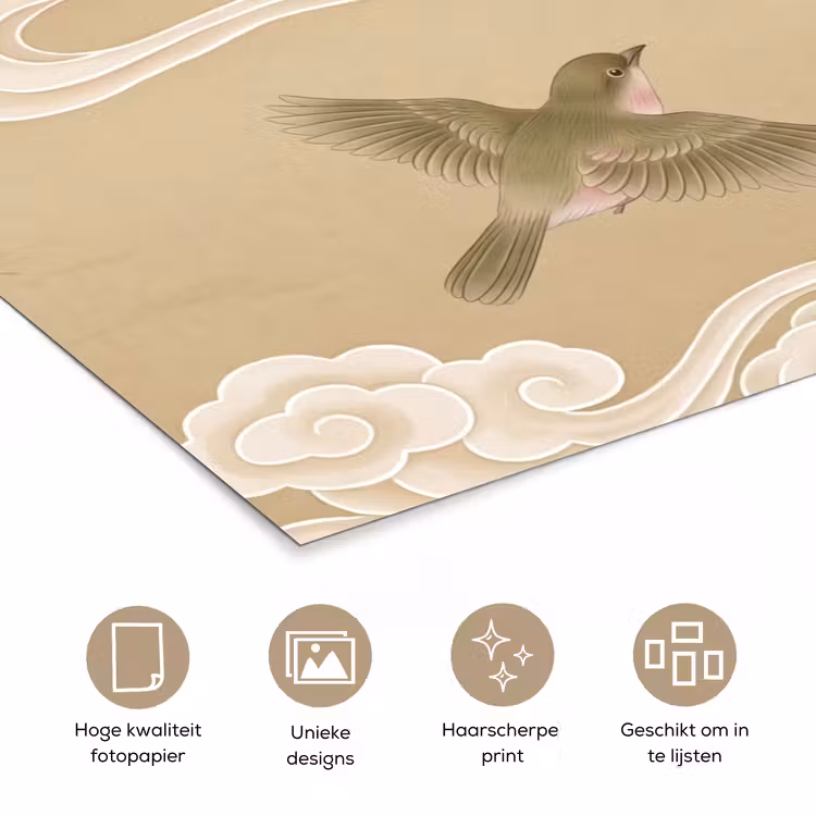 Vogels - Vliegen - Beige poster papier klein -closeup_NL