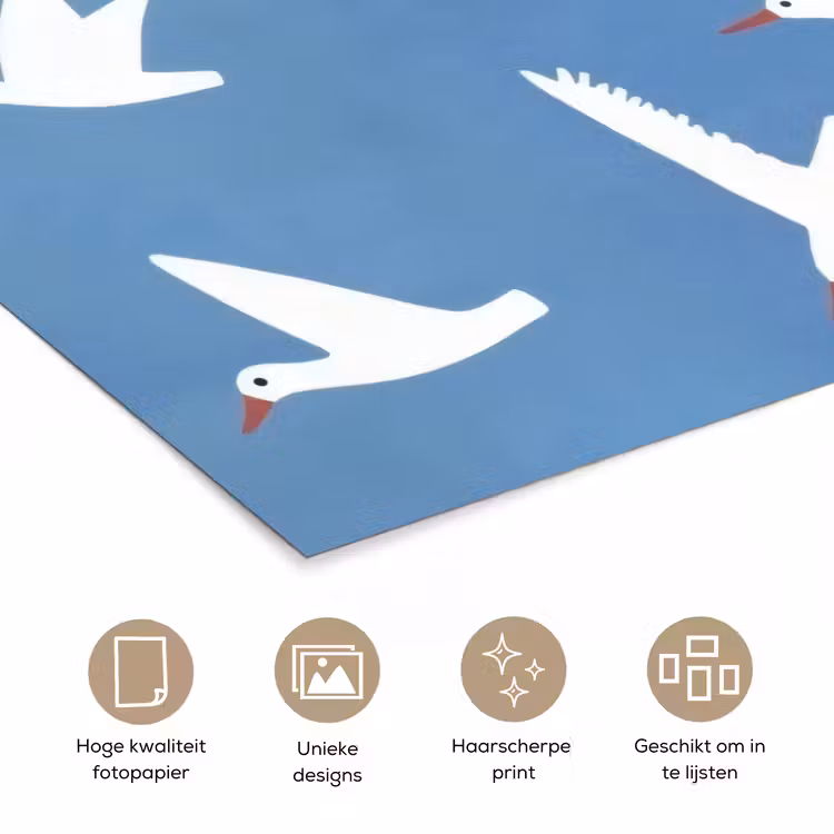 Vogels - Wit - Patroon poster papier klein -closeup_NL