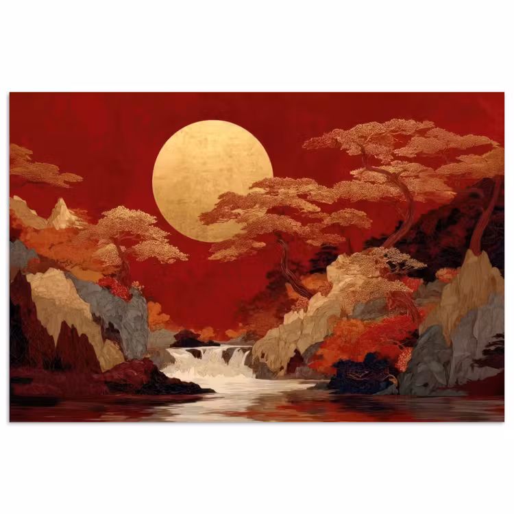 Volle maan - Landschap - Waterval poster papier klein -3d