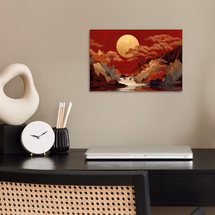 Volle maan - Landschap - Waterval poster papier klein -sfeer1