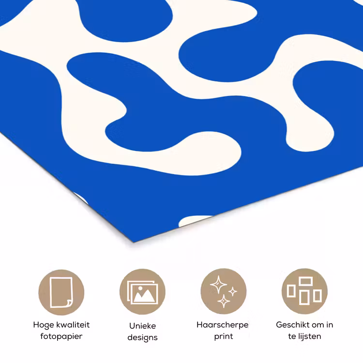 Vormen - Abstract - Blauw - Golven poster papier klein -closeup_NL
