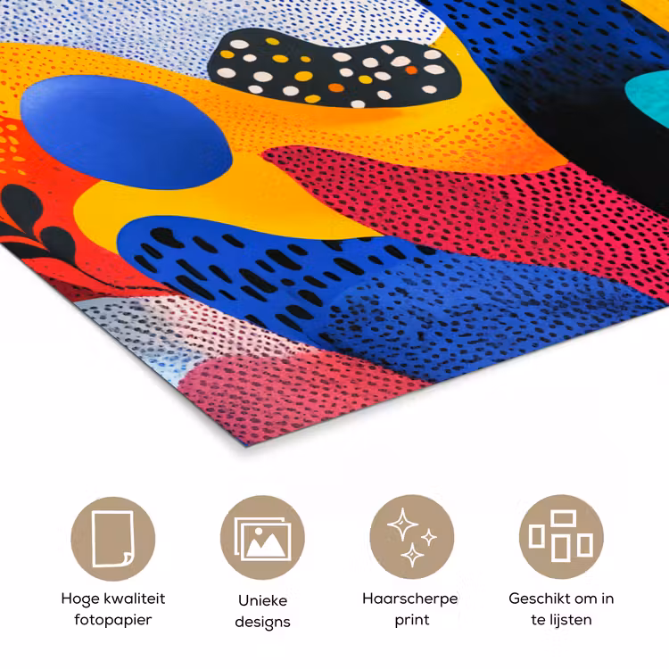 Vormen - Abstract - Stippels - Blauw poster papier klein -closeup_NL