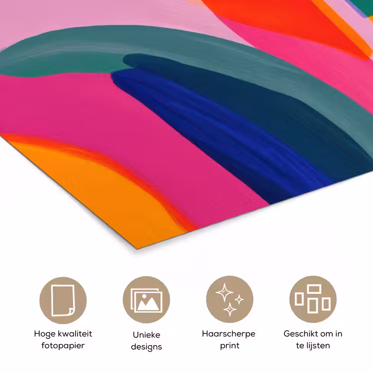 Vormen - Golvend - Abstract - Felroze poster papier klein -closeup_NL