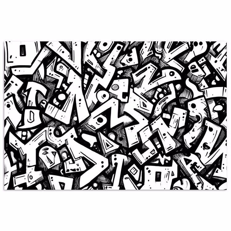 Vormen - Letters - Graffiti - Zwart poster papier klein -3d