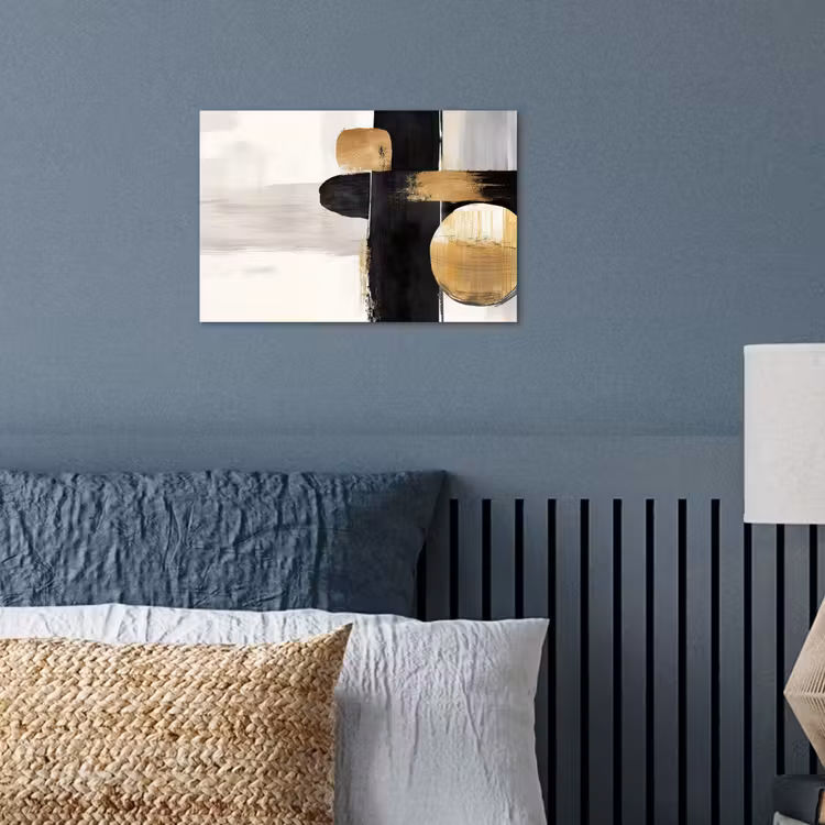 Vormen - Penseelstreken - Abstract - Goud poster papier klein -sfeer2
