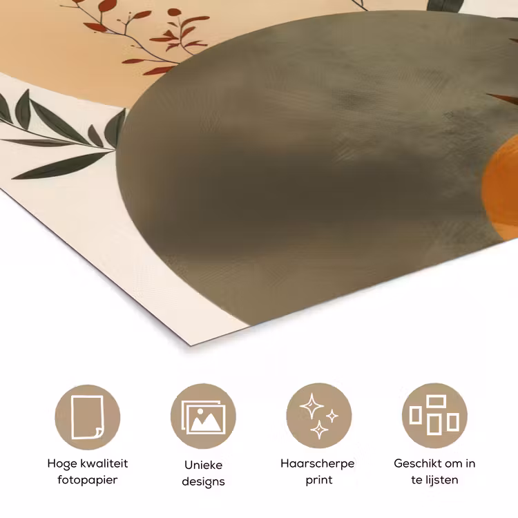 Vormen - Rond - Bladeren - Beige poster papier klein -closeup_NL