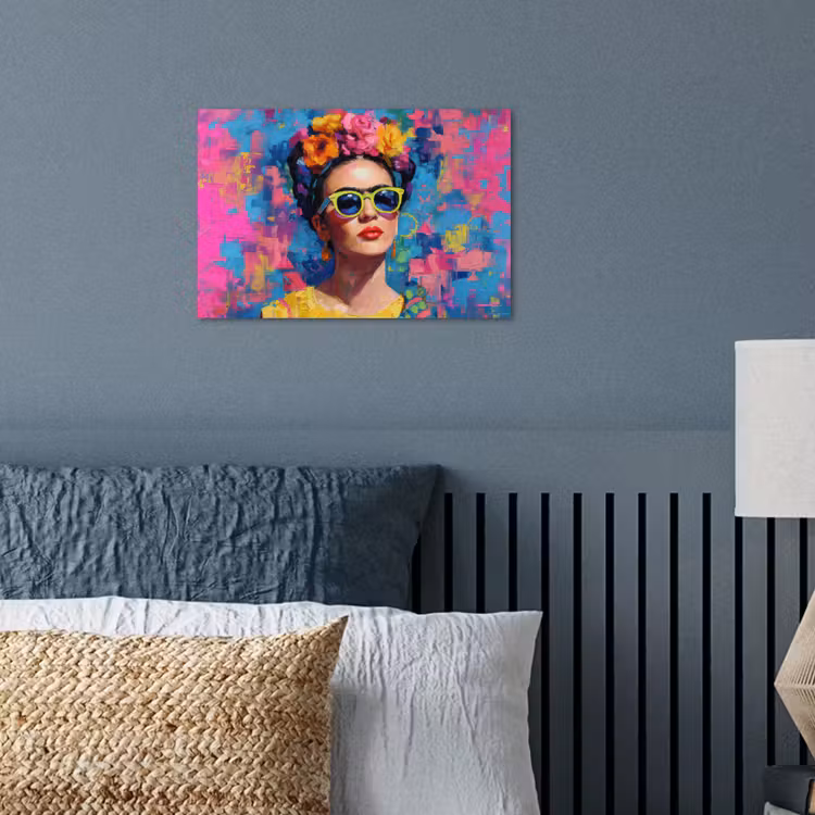 Vrolijk portret - Vrouw - Bloemenkroon poster papier klein -sfeer2