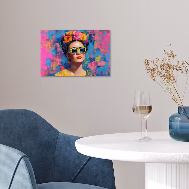 Vrolijk portret - Vrouw - Bloemenkroon poster papier klein -sfeer3