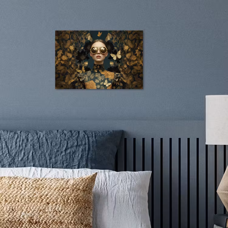 Vrouw - Bladeren - Goud - Vlinders poster papier klein -sfeer2