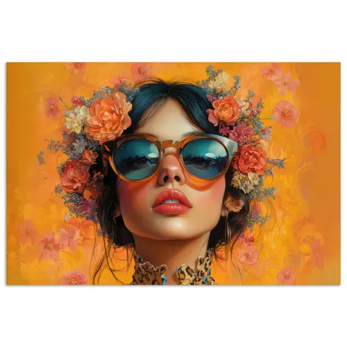 Vrouw - Bloemen - Aesthetic - Oranje poster papier klein -3d