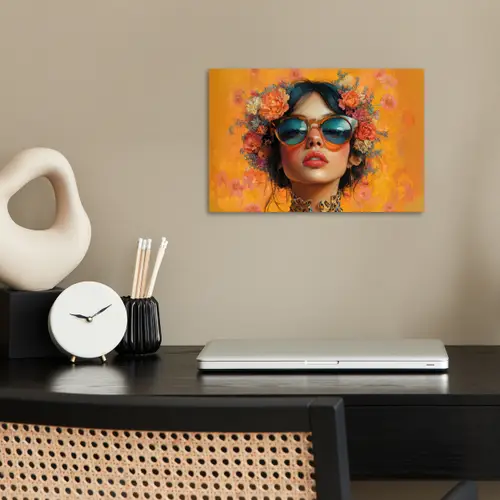 Vrouw - Bloemen - Aesthetic - Oranje poster papier klein -sfeer1