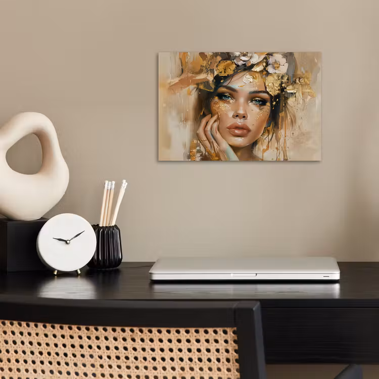 Vrouw - Bloemen - Goud - Portret poster papier klein -sfeer1