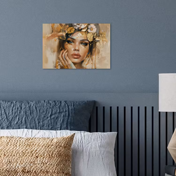 Vrouw - Bloemen - Goud - Portret poster papier klein -sfeer2
