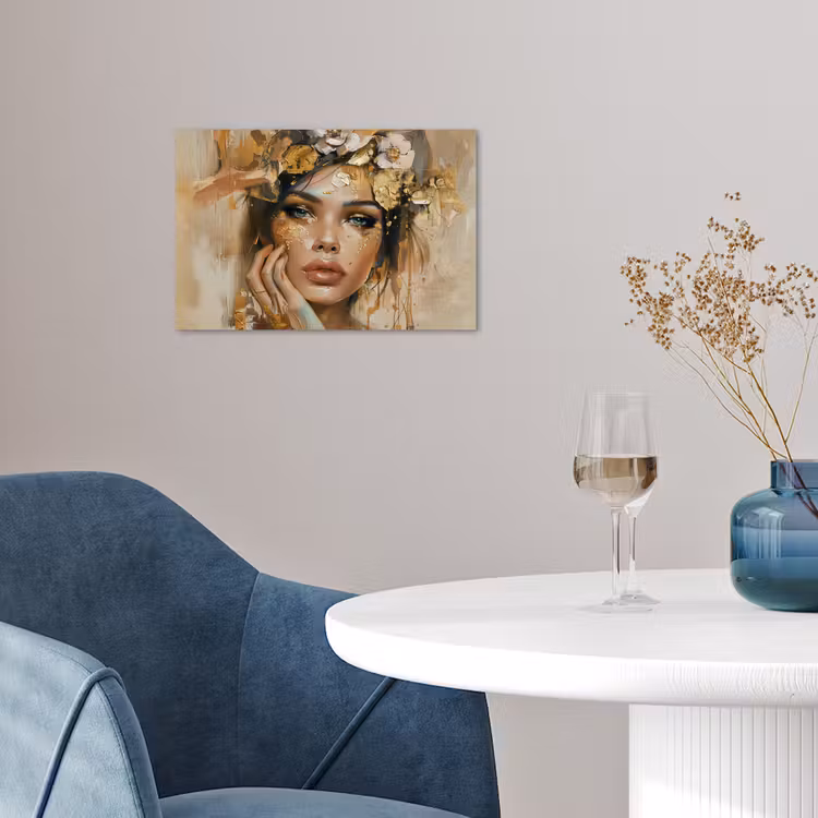 Vrouw - Bloemen - Goud - Portret poster papier klein -sfeer3