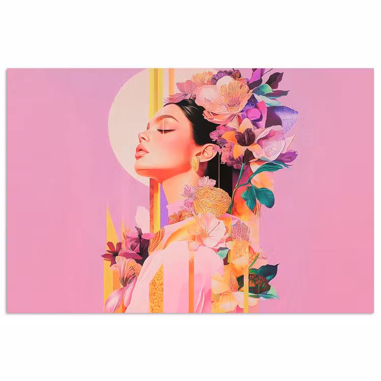 Vrouw - Bloemen - Paars - Abstract poster papier klein -3d