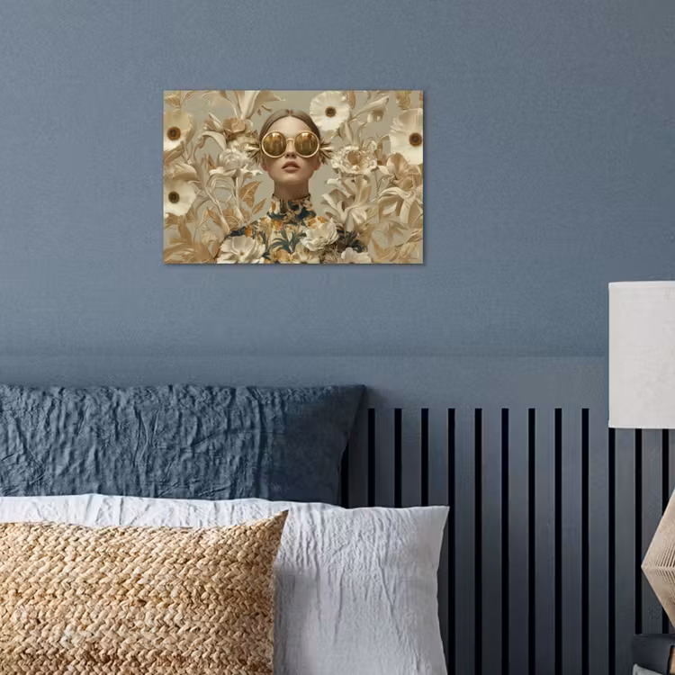 Vrouw - Bloemen - Zonnebril - Wit poster papier klein -sfeer2