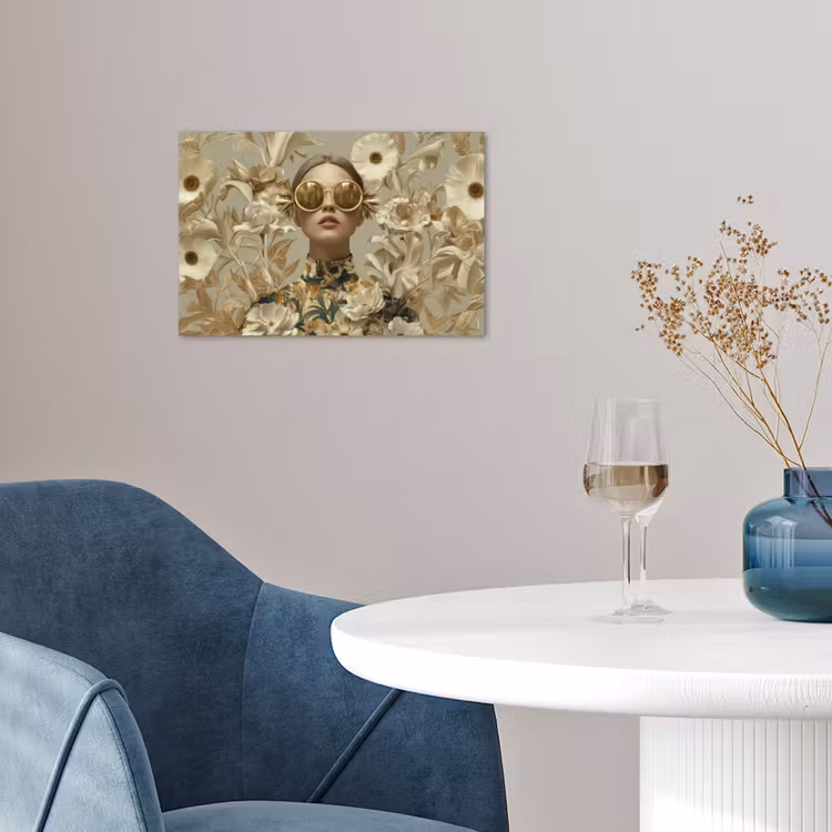 Vrouw - Bloemen - Zonnebril - Wit poster papier klein -sfeer3