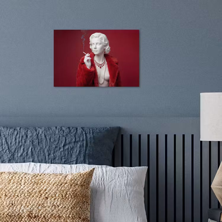 Vrouw - Bontjas - Mode - Klassiek - Rood poster papier klein -sfeer2