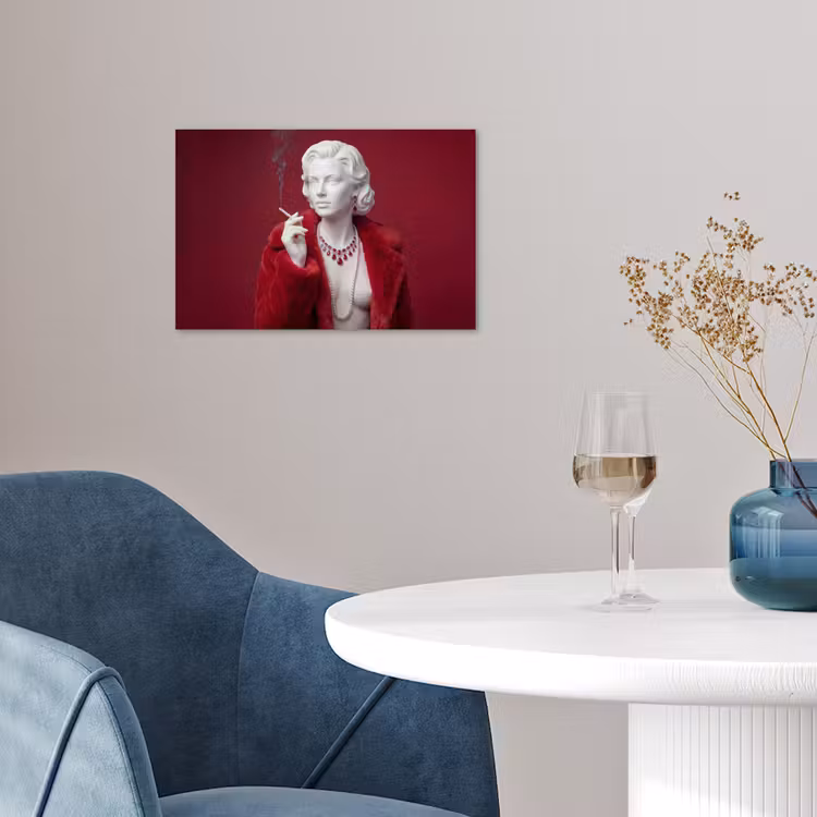 Vrouw - Bontjas - Mode - Klassiek - Rood poster papier klein -sfeer3