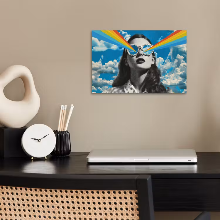 Vrouw - Bril - Regenboog - Wolken poster papier klein -sfeer1