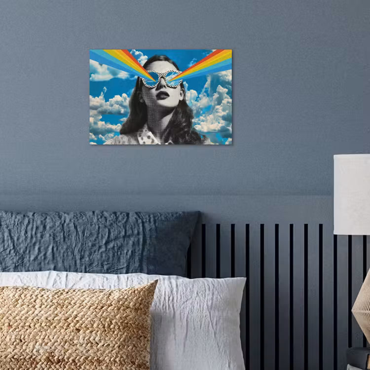 Vrouw - Bril - Regenboog - Wolken poster papier klein -sfeer2