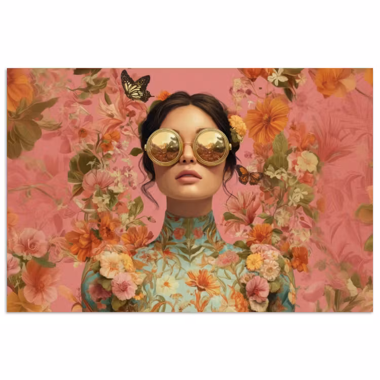 Vrouw - Bril - Roze - Bloemen poster papier klein -3d