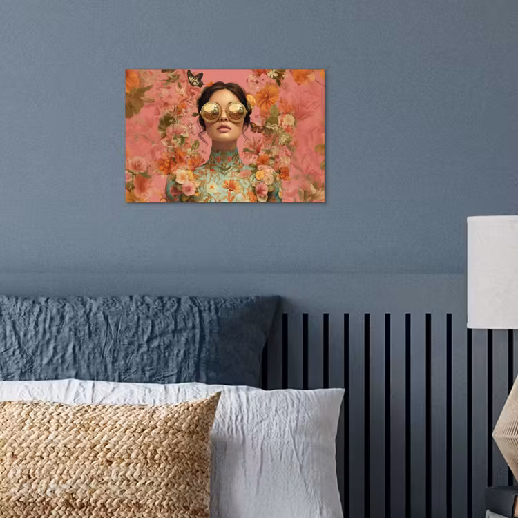 Vrouw - Bril - Roze - Bloemen poster papier klein -sfeer2