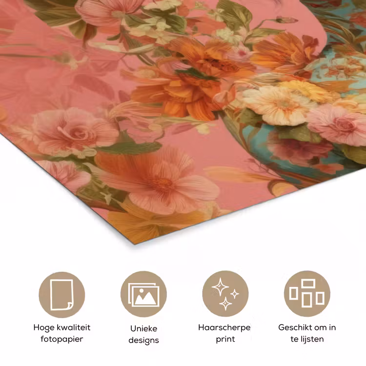 Vrouw - Bril - Roze - Bloemen poster papier klein -closeup_NL