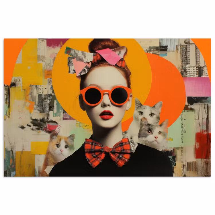 Vrouw - Bril - Strik - Retro poster papier klein -3d