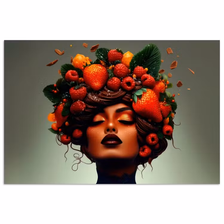 Vrouw - Chocolade - Frambozen - Aardbeien - Koekjes poster papier klein -3d