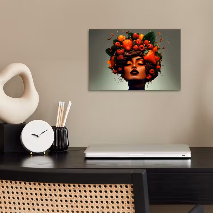 Vrouw - Chocolade - Frambozen - Aardbeien - Koekjes poster papier klein -sfeer1