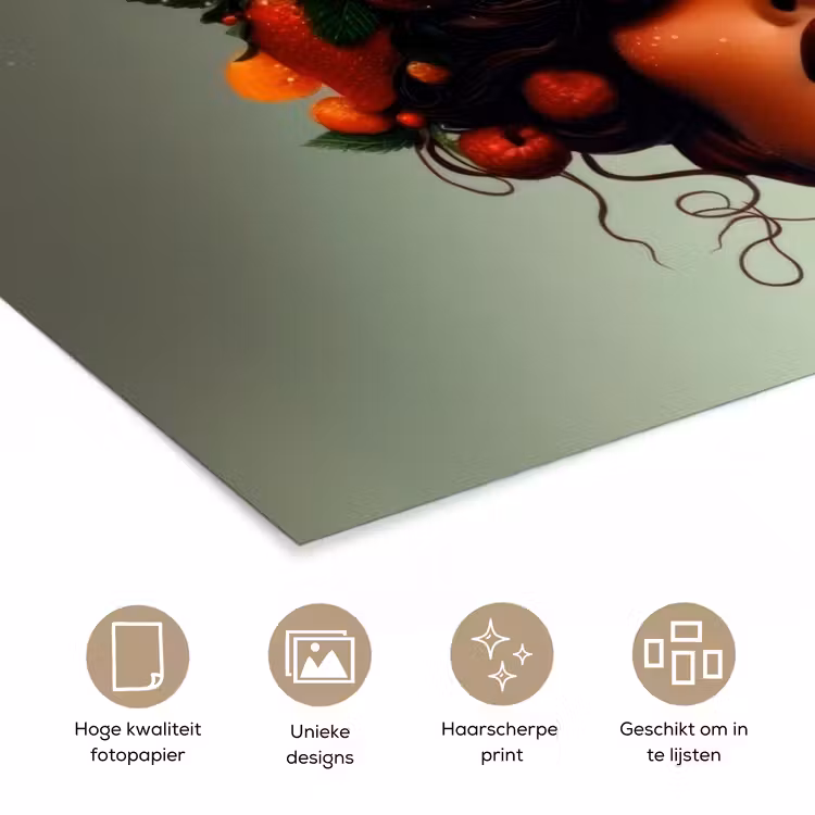Vrouw - Chocolade - Frambozen - Aardbeien - Koekjes poster papier klein -closeup_NL
