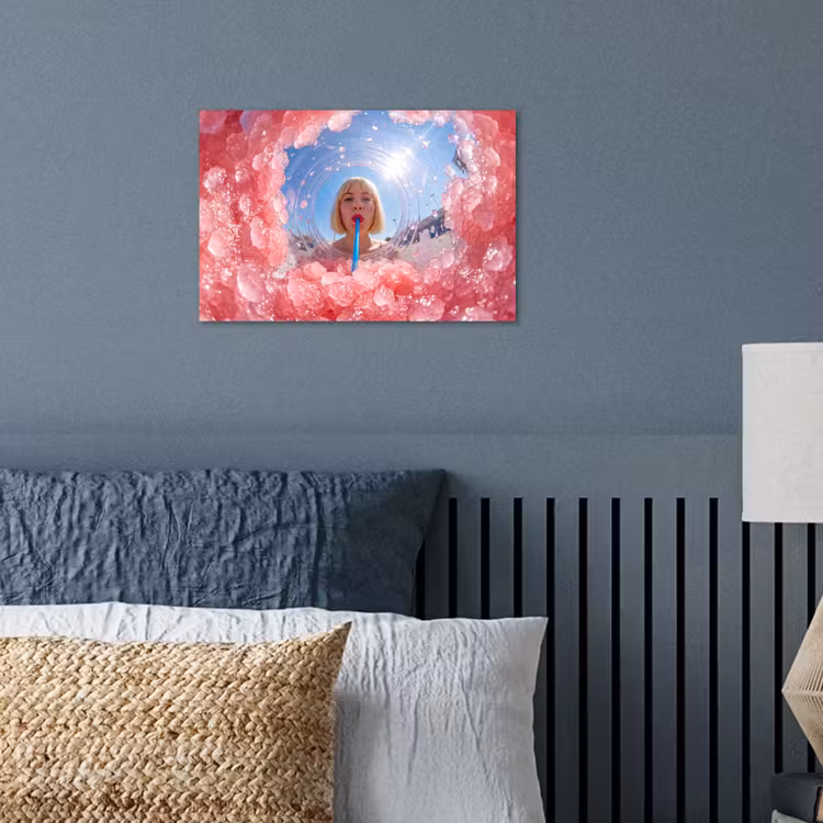 Vrouw - Drank - Zomer - Roze - Blauw poster papier klein -sfeer2