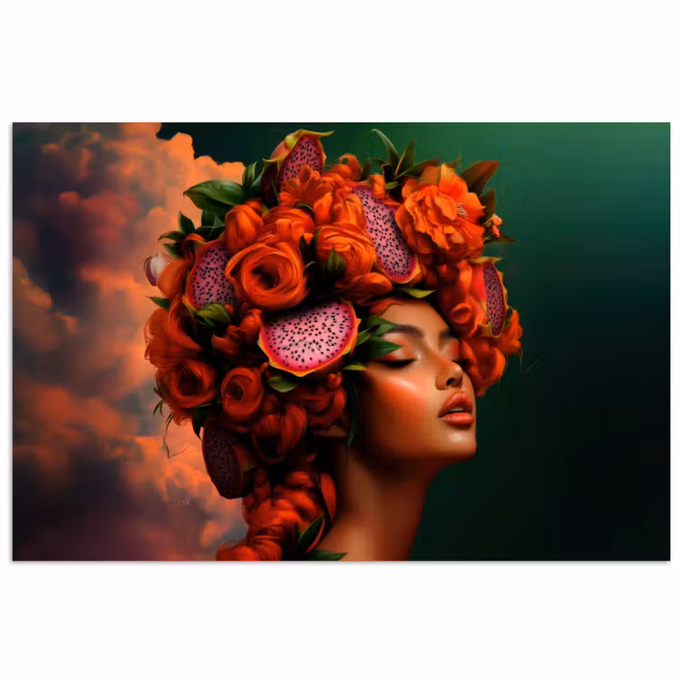 Vrouw - Drankenfruit - Rozen poster papier klein -3d