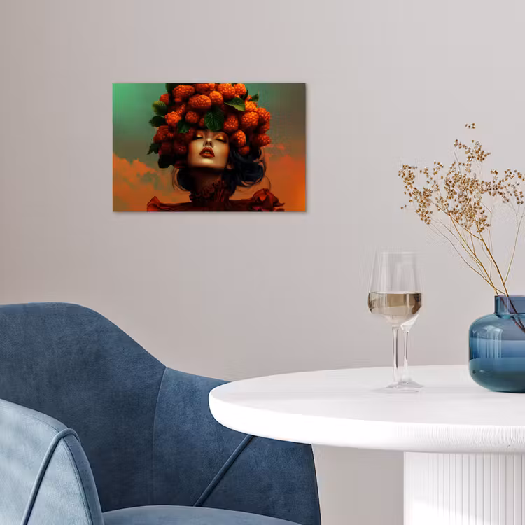 Vrouw - Frambozen - Bladeren poster papier klein -sfeer3