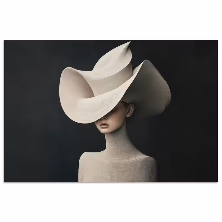 Vrouw - Golvende - Hoed poster papier klein -3d