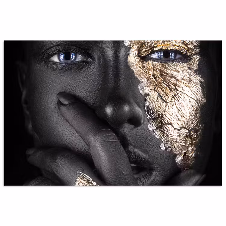Vrouw - Goud - Zwart - Schmink - Luxe poster papier klein -3d